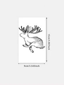 Waterproof And Sweat-Proof, Washable Temporary Tattoo Sticker. 1 Piece. PVC Material. Unique And High-Grade Design. Cute Style. Animal-Themed Tattoo. Cute Deer Pattern. Suitable For People For Daily Use. - Black - View 2