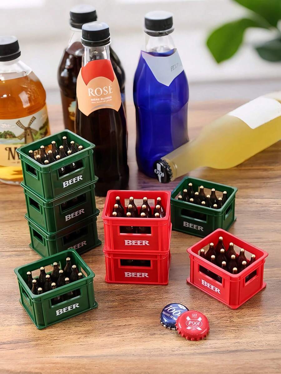 1pc Mini Realistic Beer Crate Dollhouse Decor, Multiple Colors Available, Beverage Crate Model, Creative 3D Decorative Piece, Mini Accessory Prop, Creative Miniature Furniture, Display Craft, Office Desk Ornament, Mini Craft, Home Decor, Photography Prop Model, Home Accessory, Furniture Model, Home Decoration, Miniature Craft