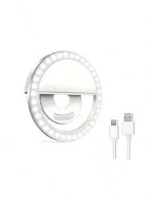 便携式LED自拍环形灯，三档亮度可调 - USB充电或电池供电，手持式设计，适用于直播、视频通话、户外拍摄 - 提供白色/粉色/蓝色/黑色四种颜色可选，提升自拍效果 | 时尚灯光 | LED技术，适用于自拍、直播、摄影，便携式自拍/手机补光灯 - 彩色 - 查看 10