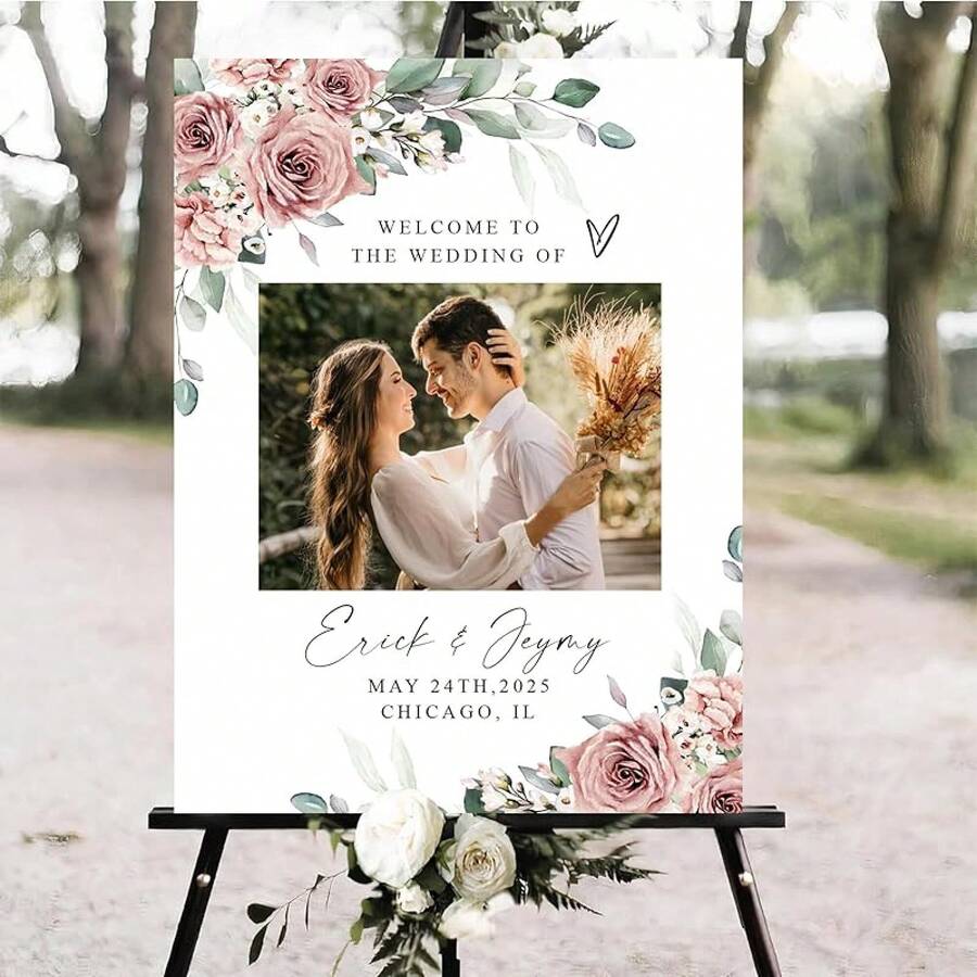 Personalized Wedding Welcome Sign With Photo, Customized Name Wedding Welcome Sign With Picture, Modern Welcome To Our Wedding Sign, Wedding Entrance Sign, Welcome Signs For Weddings Decorations#1 - 婚禮照片#8 - 查看 1