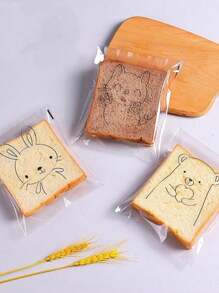 100 قطعة أكياس شفافة ذاتية اللصق بتصاميم كرتونية جميلة لتعبيرات الحيوانات المختلفة، أكياس تغليف الخبز المشرح والمخبوز