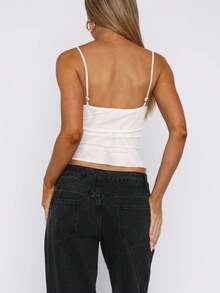 Women's Mesh Lace Cami Top Y2K Spaghetti Strap Low Cut V Neck Backless Vest Top - trắng - Xem 4