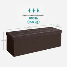 Folding Storage Ottoman, Storage Bench, Footrest Stool, 15 X 43 X 15 Inches, For Entryway, Living Room, Bedroom Back To School Dormitory Storage - Brown - View 3