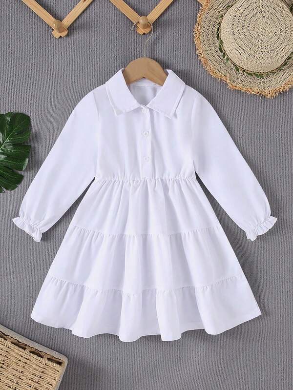 Robe longue évasée à manches longues blanche, style minimaliste décontracté. Robe de style uniforme scolaire mignonne, convenant pour la rentrée scolaire, les mariages, la photographie et les fêtes en extérieur