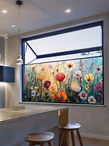 1pc Newly Designed Coloured Glass Window Film, Featuring A Floral Painting Style, With Static-Adhesive PVC Removable Privacy Window Film Decoration. This Opaque, Heat-Insulating, UV-Resistant, Adhesive-Free Window Film Is Suitable For Use In Homes, Bedrooms, Living Rooms, Kitchens, Car Sunroofs, Sunshade Decorations, And Personalized Wall Decals. Wall Stickers Wall Sticker Stickers Home Decor Room Decor