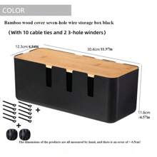 1pc Large Cable Management Box With Wooden Cable Cover, Includes 10pcs Ties And 2pcs Winders, Plastic 7-Hole And 4-Hole Adapter Plug Cable Concealer Box, Spacious Wire Organizer, Socket Protector Hidden Safely Under Desk Or Floor - Great For Home And Office, Gift For Friends, Boyfriend/Girlfriend, Mother's Day, Wedding