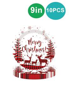 10-Piece Christmas Tableware Set Christmas Plate And Napkin Cup Set Winter Christmas Paper Plate Napkin Christmas Party Supplies Christmas Tree Snowflake Elk - Multicolor - View 11