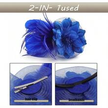 Fascinators Hats Women,Tea Party Fascinator Hair Clip With Feathers Wedding,Derby Hats Headbands - 款式1-海軍藍 - 查看 4