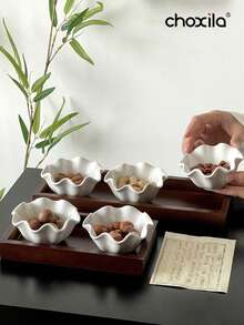 choxila 一套陶瓷甜点碗、甜点杯、小吃盘、荷叶形咖啡桌水果托盘、优雅坚果碗、餐盘、家居装饰配件，适合家庭聚会和下午茶 - 甜點碗 - 查看 4