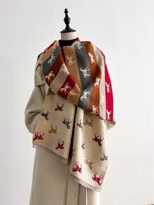 1pc Elegant High-Quality Jacquard Lamb Wool-Like Horse Pattern Scarf, Warm And Fashionable For Women, Suitable For Air-Conditioned Rooms, Autumn/Winter For Dress