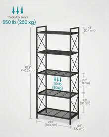 SONGMICS 5-Tier Metal Storage Rack, Storage Shelves, Kitchen Shelf With Side Frames And Dense Mesh, 12.6 X 23.6 X 57.3 Inches, For Entryway, Kitchen, Living Room, And Bathroom, Industrial Style - 黑色 - 查看 2