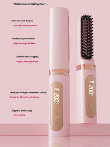 JMMO 全新 USB 可充电便携式离子直发梳，防毛躁秀发，紧凑型设计丰盈秀发器，无线充电直发器，多功能，无损