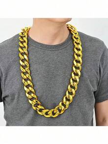 1pc Men's Oversized Faux Gold Chain Necklace, Hip Hop Prop Necklace, Exaggerated Thick Necklace