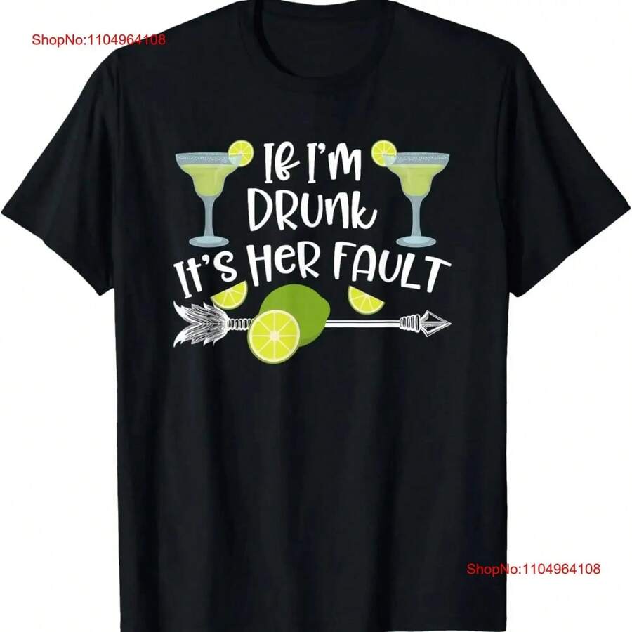 If I'm Drunk It's Her Fault Margarita  Best Friends T Shirt Vintage Washed Casual Designer Clothes Streetwear Fashion - 黑色 - 查看 1