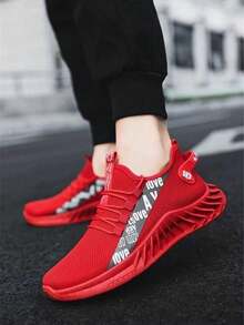 Zapatillas Deportivas Ligeras Y Cómodas Con Suela Blanda, Diseño Único Y Disposición De Letras. - Rojo - Ver 2