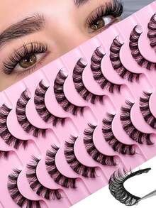 10 Pairs Of Naturally Curled Russian False Eyelashes - Plentiful And Fluffy False Eyelashes, Soft And Lifelike Mink-Curled False Eyelashes