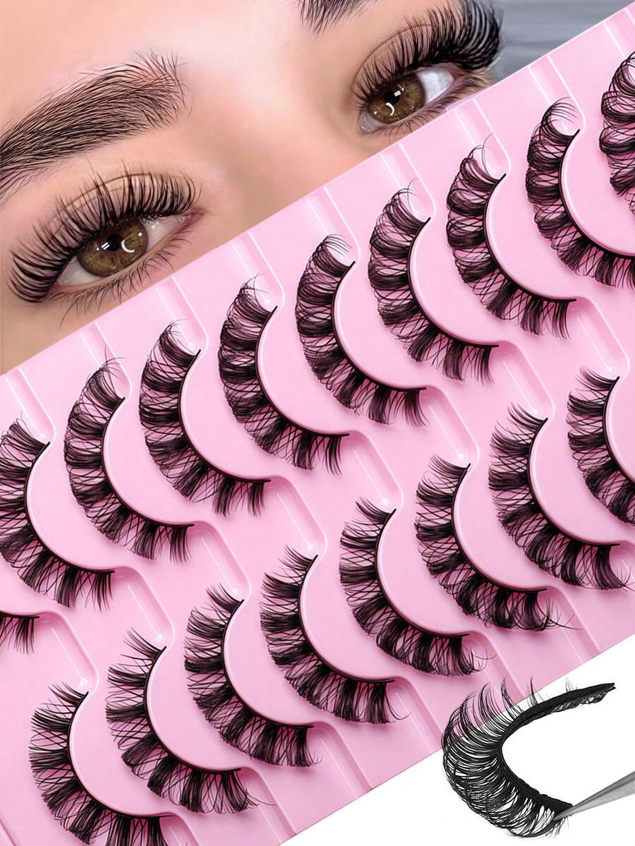 10 Pairs Of Naturally Curled Russian False Eyelashes - Plentiful And Fluffy False Eyelashes, Soft And Lifelike Mink-Curled False Eyelashes