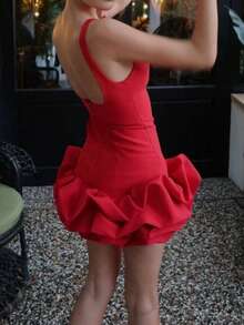 DEEKA Sweet Sleeveless Cropped Mini Ruffle Dress For Women, Spring/Summer - Red - View 10
