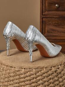 女士尖头套脚时尚9厘米细高跟休闲百搭派对礼服鞋 - 銀色 - 查看 7