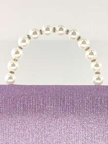 1pc Elegant Faux Pearl Decorated Purple Handbag, Party/Event Tote Bag For Women, Elegant Pearl Clutch, Prom Bag - 紫色 - 查看 5
