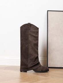 Fall/Winter Women's New Fashion High Heel Chunky Heel Pants Boots, Casual Knee-High Riding Boots - Coffee Brown - View 5