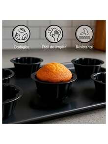 Set mini moldes repostería silicona antiadherente horno galletas cupcakes muffins juego hornear cocina fácil limpieza resistente - Negro - Ver 4