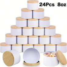 24个白色金属蜡烛罐，带木纹盖，4/8盎司 - 非常适合DIY蜡烛制作和储存容器，蜡烛制作用品 - 白色 - 查看 10