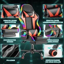 Devoko Gunji Massage Video Game Chair For Adults With Footrest, PU Leather Computer Desk Chair, Adjustable Backrest, High Back Support, Home Office Chair With Headrest And Lumbar Support - 紅色 - 查看 4