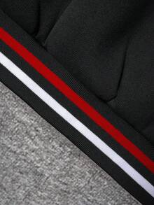 Young Boy Casual Stylish Letter Embroidery & Print Contrast Color Collar & Cuff Long Sleeve Hoodie Sweatshirt - màu đen - Xem 9