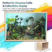 Wooden Diorama Box Large Display Boxes For Collectibles Figures Miniatures And A Dollhouse Room Box Unfinished 15.7x 11x11 QuickBuild Without Screws Or Glue Dustproof Smooth Sturdy - 未完成的木材 - 查看 3