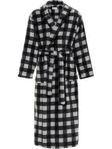 Mens Robe With Hood, Plush Fleece Hooded Mens Bathrobe, Big And Tall Bath Robe For Menhalloween - Gray Buffalo Check - View 1