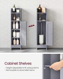 VASAGLE Small Bathroom Storage Corner Floor Cabinet With Door, 7.9 X 7.1 X 31.5 Inches, Bathroom Organizer, Narrow Toilet Paper Storage Cabinet, Adjustable Shelves - 灰色 - 查看 6