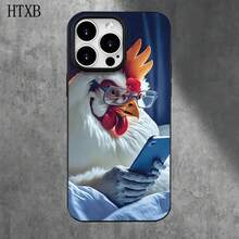Funda protectora para phone con diseño de pollo con gafas (1 unidad), compatible con phone 16 Pro, 16, 15 Pro, 14, 14 Plus/14 Pro, 13, 13 Pro, 12 Pro, 11/11 Pro. Ideal para cumpleaños y celebraciones. - Blanco - Ver 6