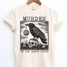 Crow Shirt, Halloween Shirt, Funny Halloween, Dark Humor T-Shirt, Crow Skull Tshirt, Skull Shirt, Mur-Der On The Dance Floor, Funny Goth Tee - 白色04 - 查看 1