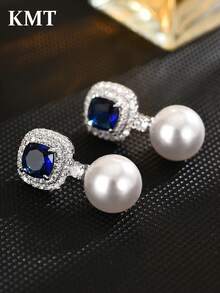 KMT 2 đôi bông tai hợp kim đồng đính đá Cubic Zirconia và ngọc trai giả, kiểu dáng hình học thanh lịch, phụ kiện thời trang cao cấp dành cho nữ, phù hợp cho tiệc tùng và các dịp lễ hội. - Ngọc trai vuông - Xem 9