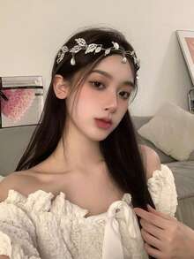 水钻皇冠发饰，万圣节角色扮演服装派对，柔软仙女耳朵皇冠头箍，魔法森林花朵头饰，完美适用于文艺复兴集市和奇幻服装配饰、发饰、婚礼 - 銀色 - 查看 6