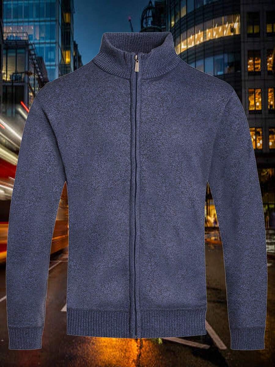 Homme Men's Simple LightweightStylish Casual Zip-Up Knit Sweater, Suitable For Autumn/Winter, Mock Neck Men, Men Knit Tops, Quarter Zip Sweater Men, Men S Sweater Plain - 海軍 - 查看 1
