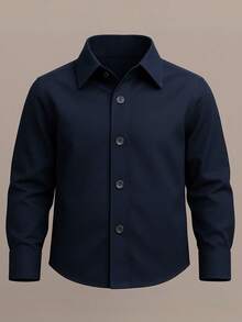 Children's White Long Sleeve Button Down Shirt 100% Cotton - Navy Blue - View 3