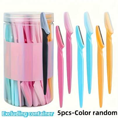 5-Piece Multi-Functional Manual Metal Eyebrow Trimmer - Suitable For Men And Women, With Safety Cover, No Batteries Needed, Portable For Eyebrows, Face, Body, And Bikini Area - 4 Colors (Pink, Blue, Yellow, White)