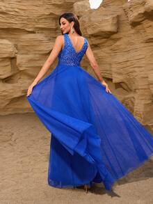Spring/Summer Women's Sweetheart Neck Sleeveless Sequined Mesh A-Line Elegant Prom Dress, Bridesmaid Dress, Wedding Guest Dress, Graduation Dress, Evening Dress, Carnival Costume - Rửa trung bình - Xem 2