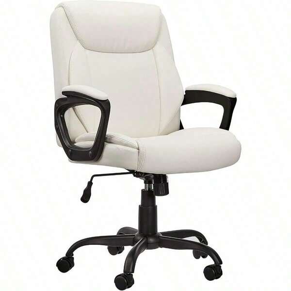 Basics Classic Puresoft PU Padded Mid-Back Height Adjustable Office Computer Desk Chair With Armrest, 26"D X 23.75"W X 42"H, Black