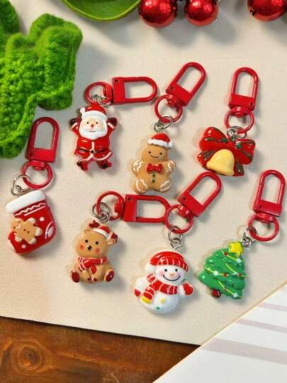 20/10/5/1pc Merry Christmas Keychains, Christmas Keychains With Santa Claus, Gingerbread Man, Christmas Stockings, Reindeer, Snowman, Christmas Tree, Bell Patterns, Holiday Party Gift Distribution, Party Small Gift Q