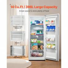 Convertible Freezer/Refrigerator, 14 Cu.Ft Frost Free Upright Freezer With Temp Control Panel, Door Open Too Long Alarm, Adjustable Shelves And LED, Standing Fridge For Kitchen, Office, Garage - US B Type Plug(110-127V) - View 3