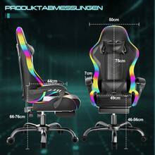 Devoko Gunji Massage Video Game Chair For Adults With Footrest, PU Leather Computer Desk Chair, Adjustable Backrest, High Back Support, Home Office Chair With Headrest And Lumbar Support - 黑色 - 查看 5