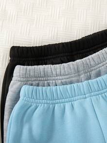 3 Stücke/Set Jungen Lässig einfarbiger Rundhals Langarm Sweatshirt und Hose 2-teiliges Outfit, Fleece Hoodie, Herbst/Winter - Verschiedenfarbig - Übersicht 7