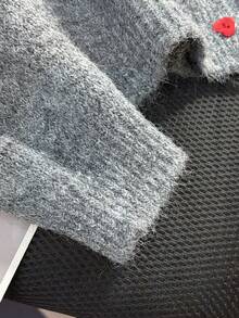 JIANHU Cárdigan con adorno de perlas en gris claro - Cárdigan de punto de otoño/invierno con lazo rojo y detalles de botones, para fiesta de Navidad y cita de Año Nuevo