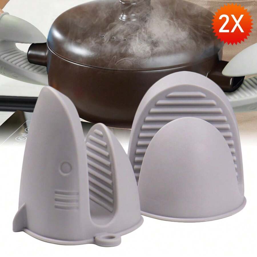6pcs PAIR OF GREY SILICONE MINI MITT GRIPS HEAT RESISTANT POT HOLDER MITTS KITCHEN - Grey - View 1
