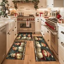 1 pièce Paillasson de bienvenue Bonhomme de neige de Noël/Tapis de cuisine/Tapis de salle à manger/Tapis de bain, dos en caoutchouc antidérapant, lavable en machine, tapis en polyester tressé rectangulaire, tapis de sol léger pour l'intérieur et l'extérieur pour les entrées, les salons, les salles de bains et les balcons, décoration d'ambiance de vacances - Épaisseur 6 mm