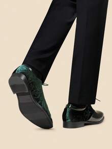 Men's Dress Shoes Classic Lace-Up Caden Glossy Velvet Formal Oxford For Business Dinners  Parties Cocktail Events Weddings  Valentine's Day Gifts - Dark Green - View 7