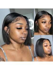 6-16 Inch Bob Wig 13x4 Lace Front Wigs Human Blended Hair Pre Plucked Short Bob Wig Lace Frontal Wigs For Women Human Blended Hair Bob Wig 180% Density Straight Wigs Natural Color(Blended Wigs-A Mix Of Human Blended Hair And Synthetic) - SNatural - View 7